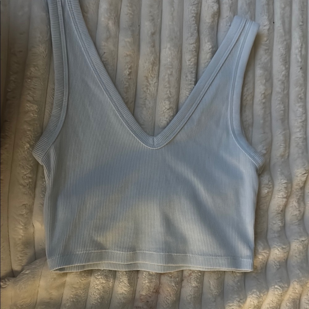 Light Blue Ribbed V-Neck Women's Top